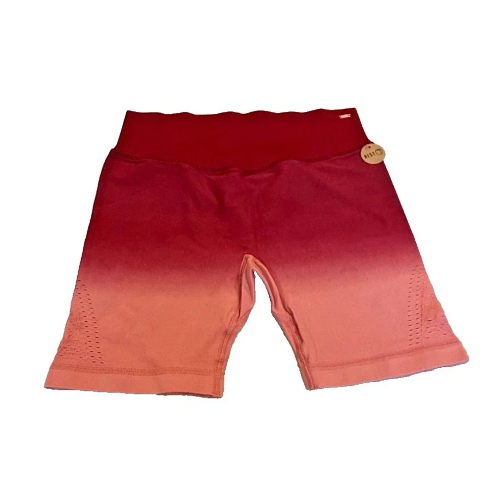 Victoria's Secret PINK Stretch Activewear Legging Shorts Ombre Red; Medium NWT